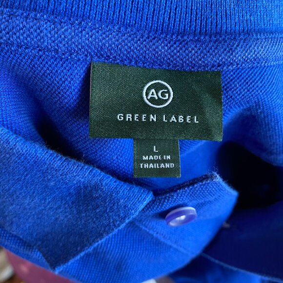 AG Green Label Men’s Royal Blue Polo Shirt Size L Cotton Blend Short Sleeve - Picture 5 of 8